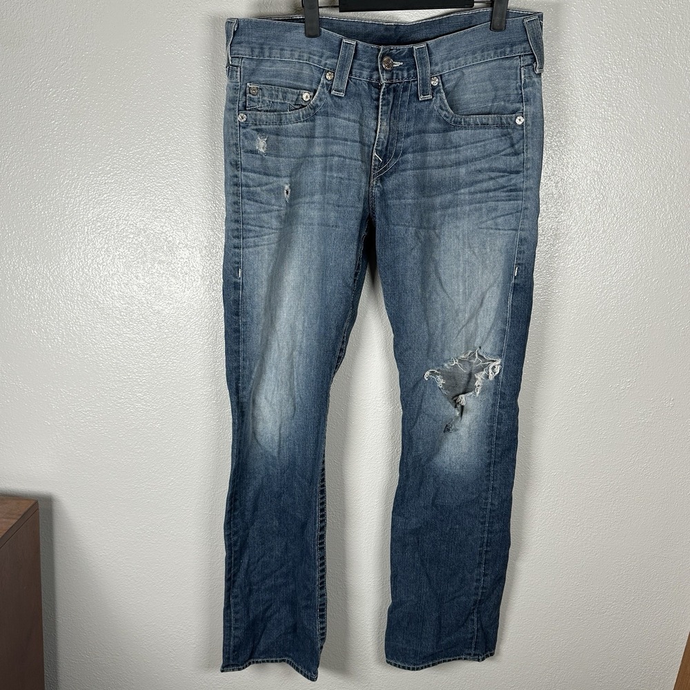True Religion Jeans‎ Mens Size 32x32 Straight Distressed Medium Wash Made in USA